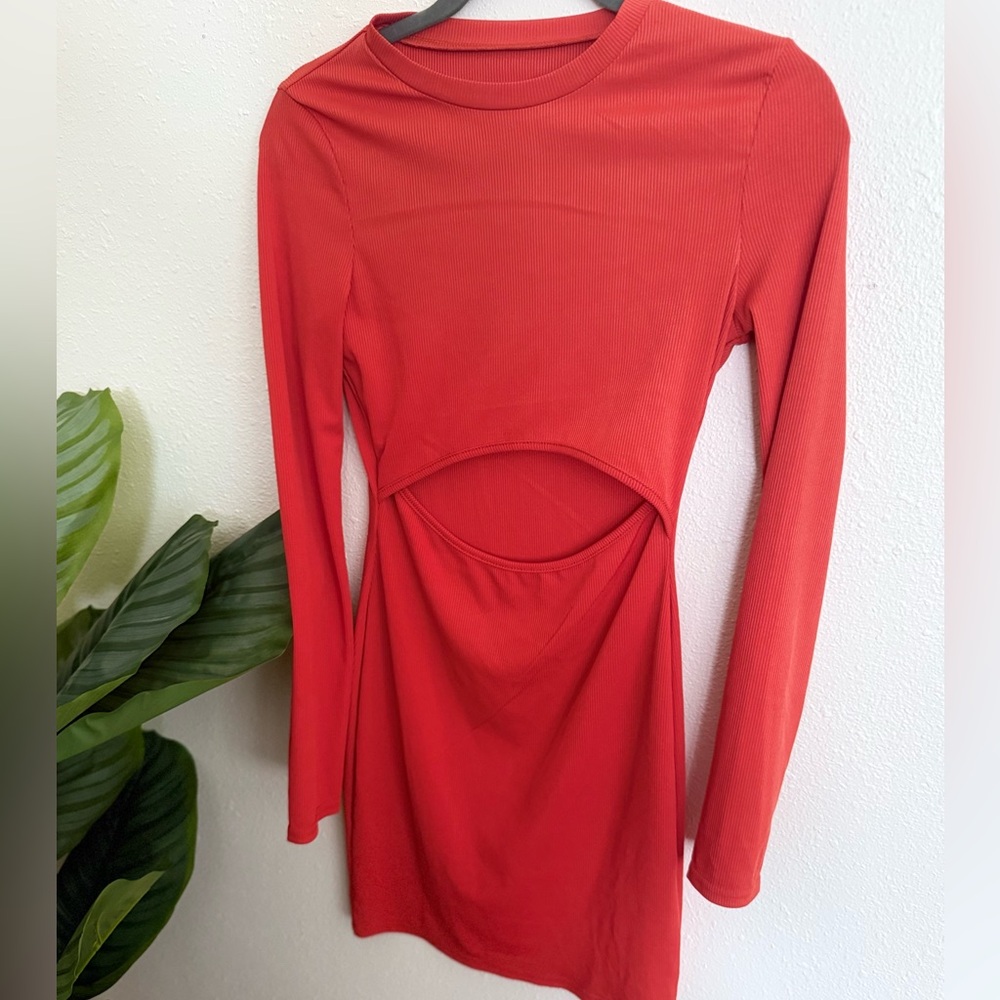 Chic Orange cutout bodycon midi dress Long Sleeve